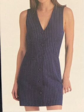 Steve Madden Woman’s Medium Navy and White Pinstripe  Mini Dress NWT, $99 MSRP